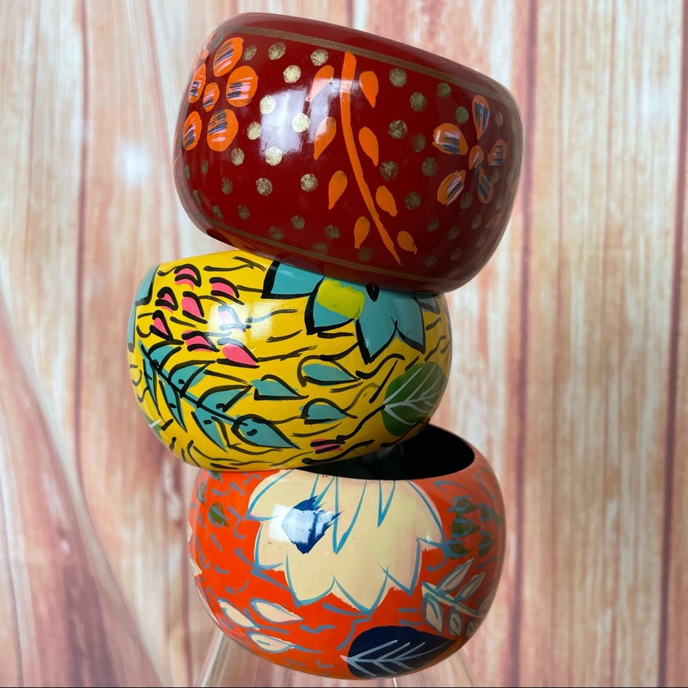 Stackable Wide Wooden Chunky Painted Bracelets (3… - image 3